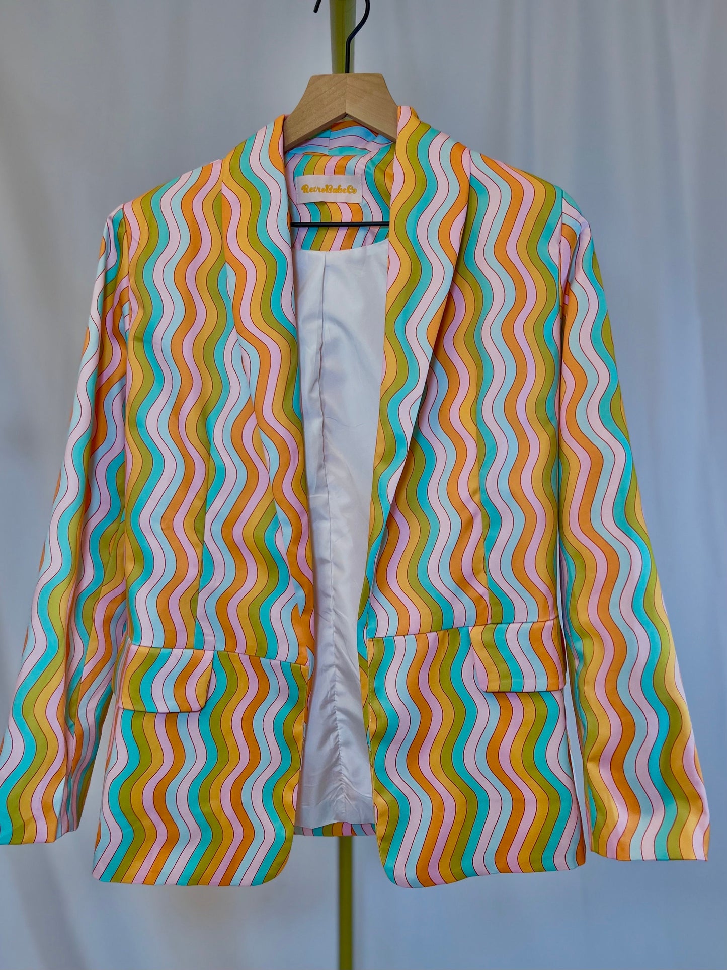 Wavy rainbow blazer; funky psychedelic colorful jacket with pockets; unisex dress jacket