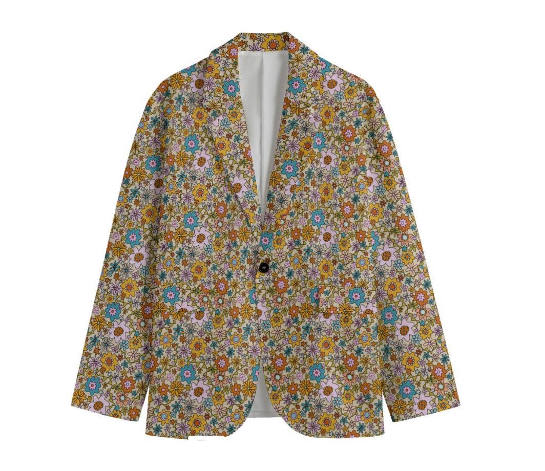 Flower Power Cotton Blazer: Mens Retro 70s Festival Jacket