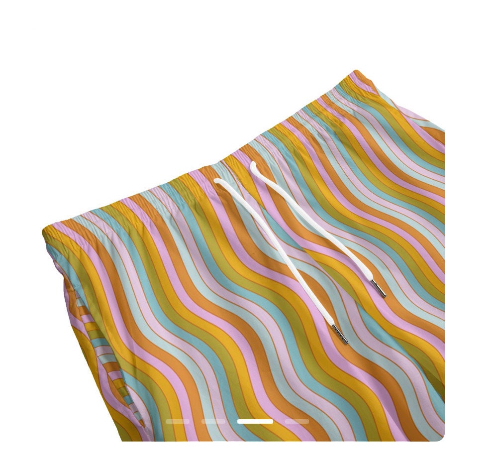 Wavy Rainbow Cotton Lounge Shorts: Colorful Rainbow Print