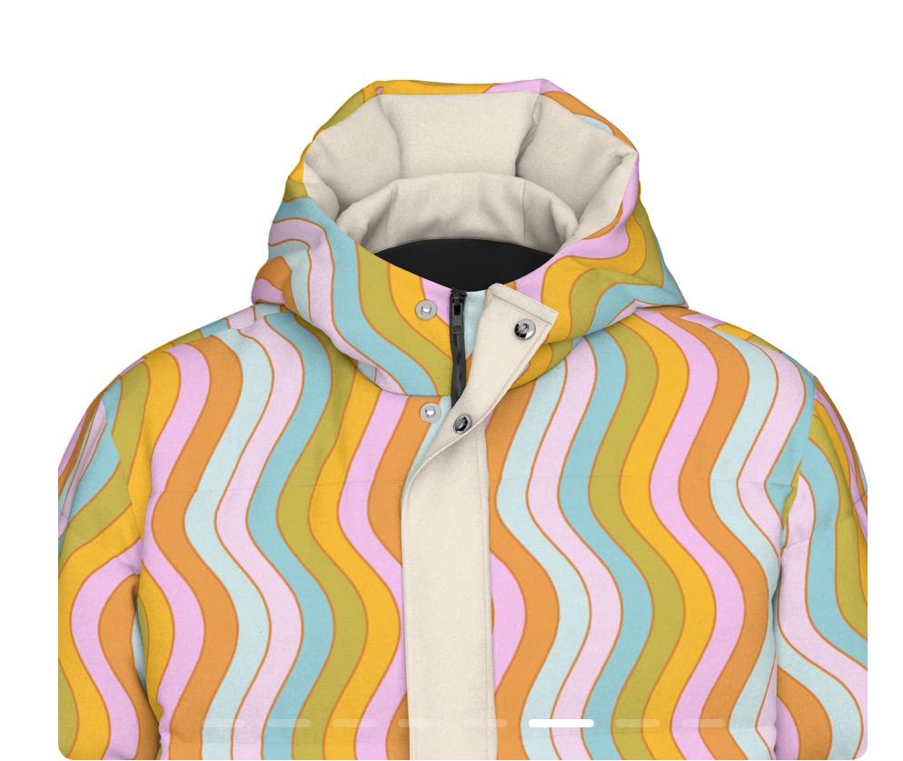 Wavy Rainbow Puffer Coat: Long Trippy Festival Winter Jacket