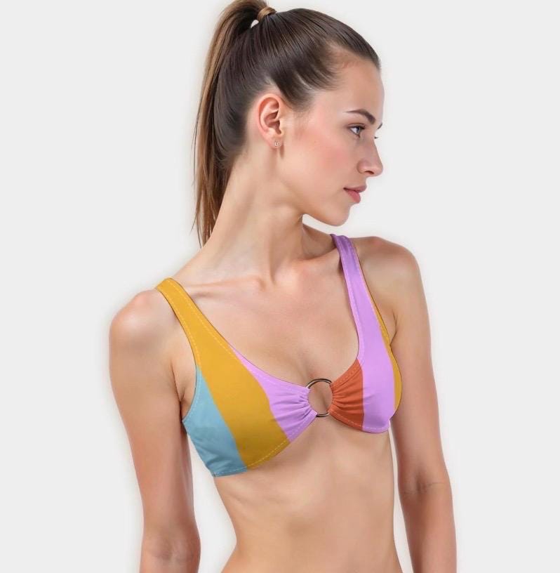 Color Therapy | Retro Color Block Ring Bralette Top | Handmade Festival Crop Top | Bold Statement Swimwear Top | Dopamine Dressing Fashion | Retro Babe Bout