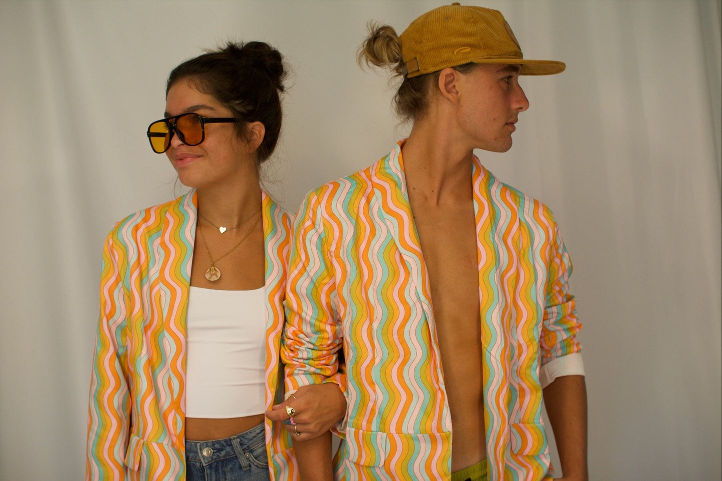 Wavy rainbow blazer; funky psychedelic colorful jacket with pockets; unisex dress jacket