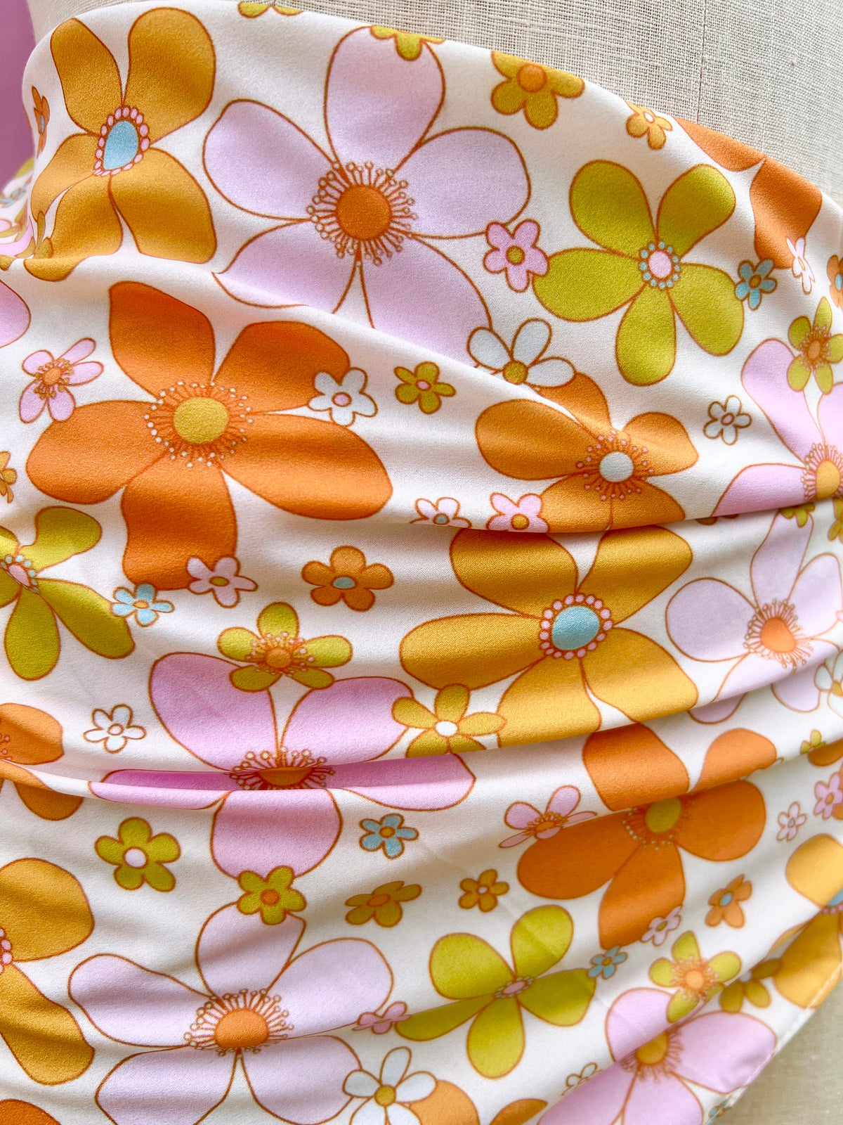 Lolita Floral Head Scarf | Retro Pink Orange Green Flower Scarf