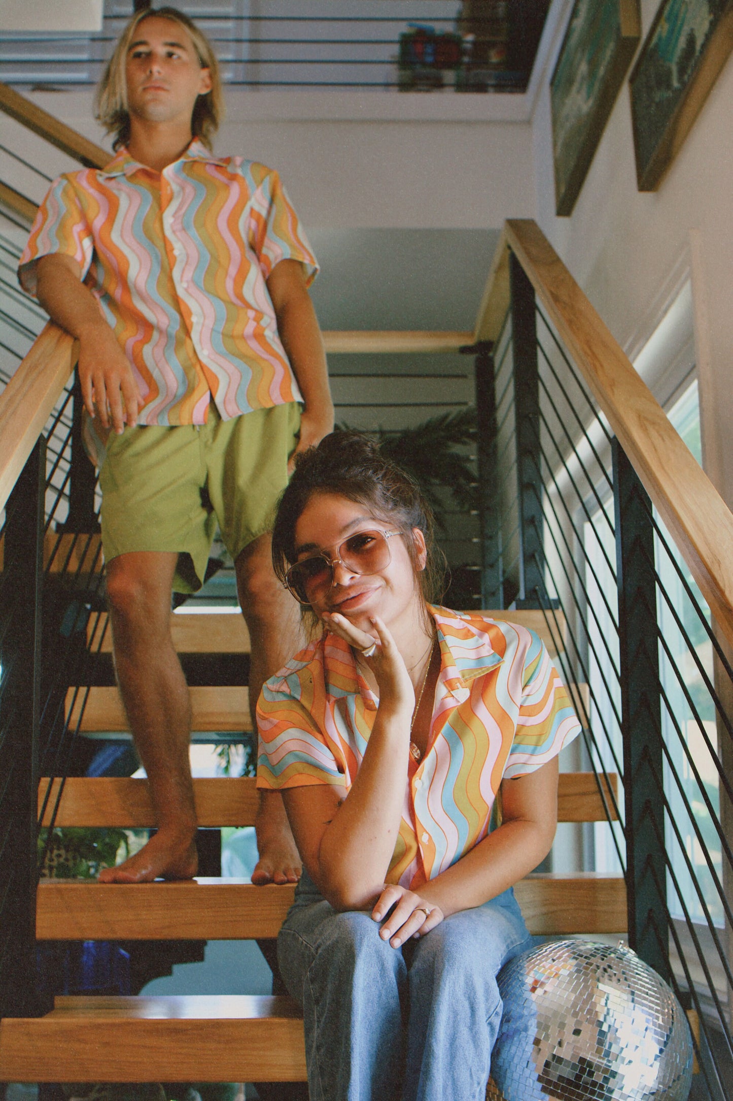 Wavy Rainbow Shirt: Retro Button-Down