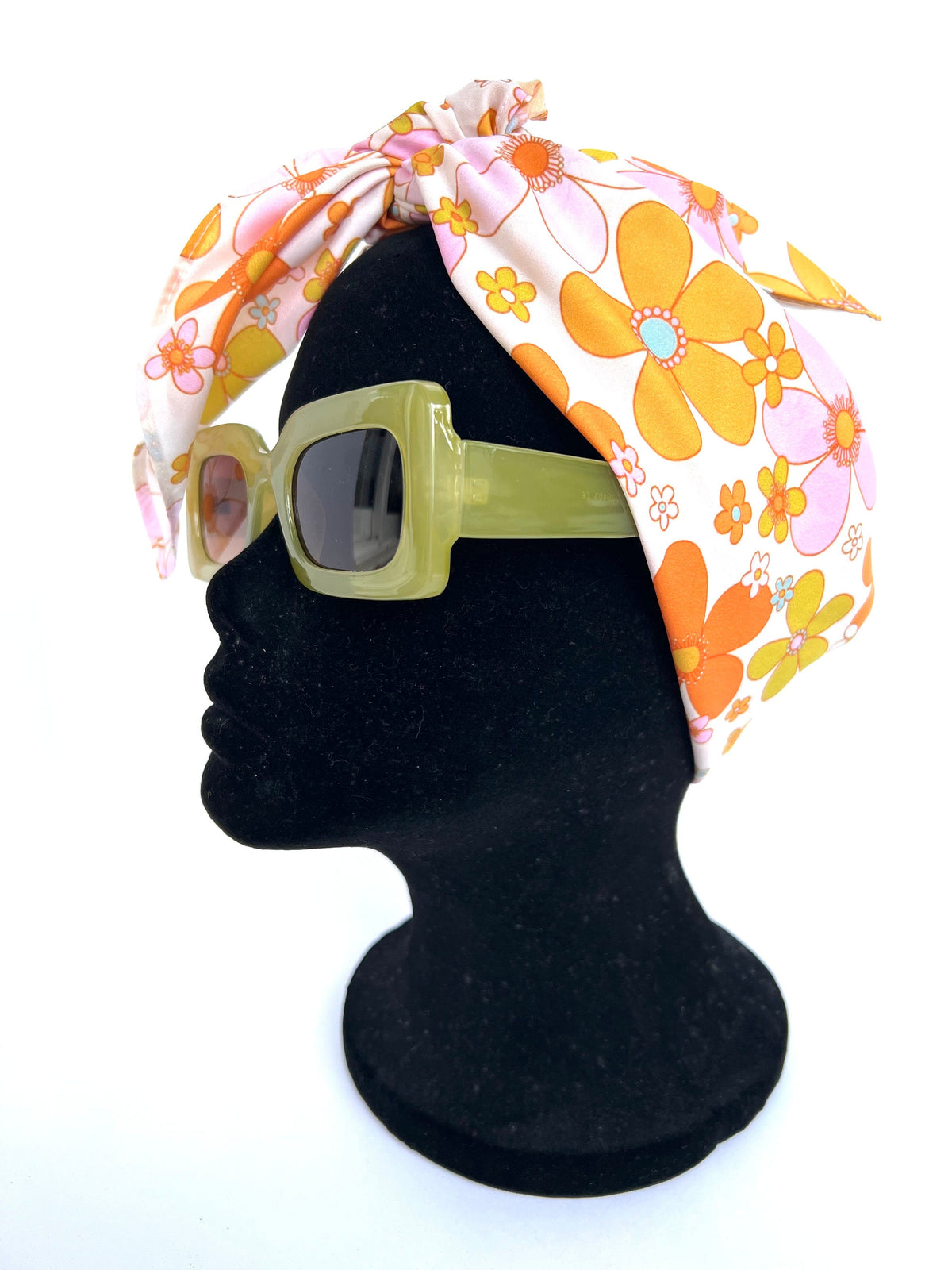 Lolita Floral Head Scarf | Retro Pink Orange Green Flower Scarf